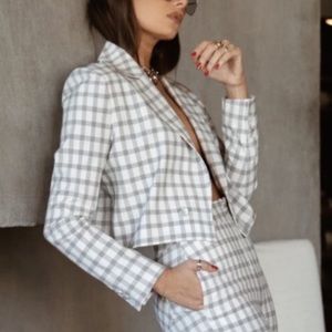 Danielle Bernstein plaid cropped jacket